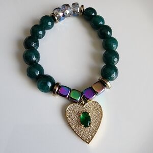 Green and Gold Heart Charm Bracelet